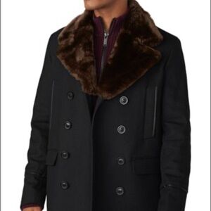 Karl Lagerfeld Faux Fur-Collar & Wool Peacoat, Men’s M, never been worn